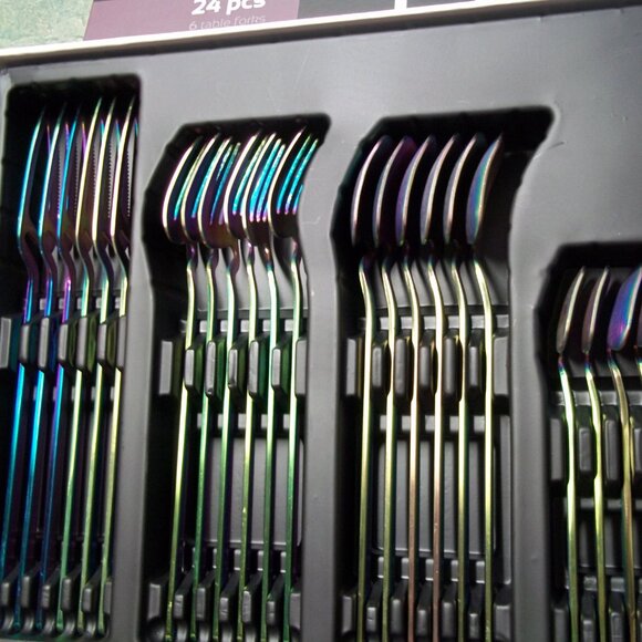 Zinello 47 piece stainless silverware flat Rainbow 2 SETS **missing one spoon - Picture 5 of 5